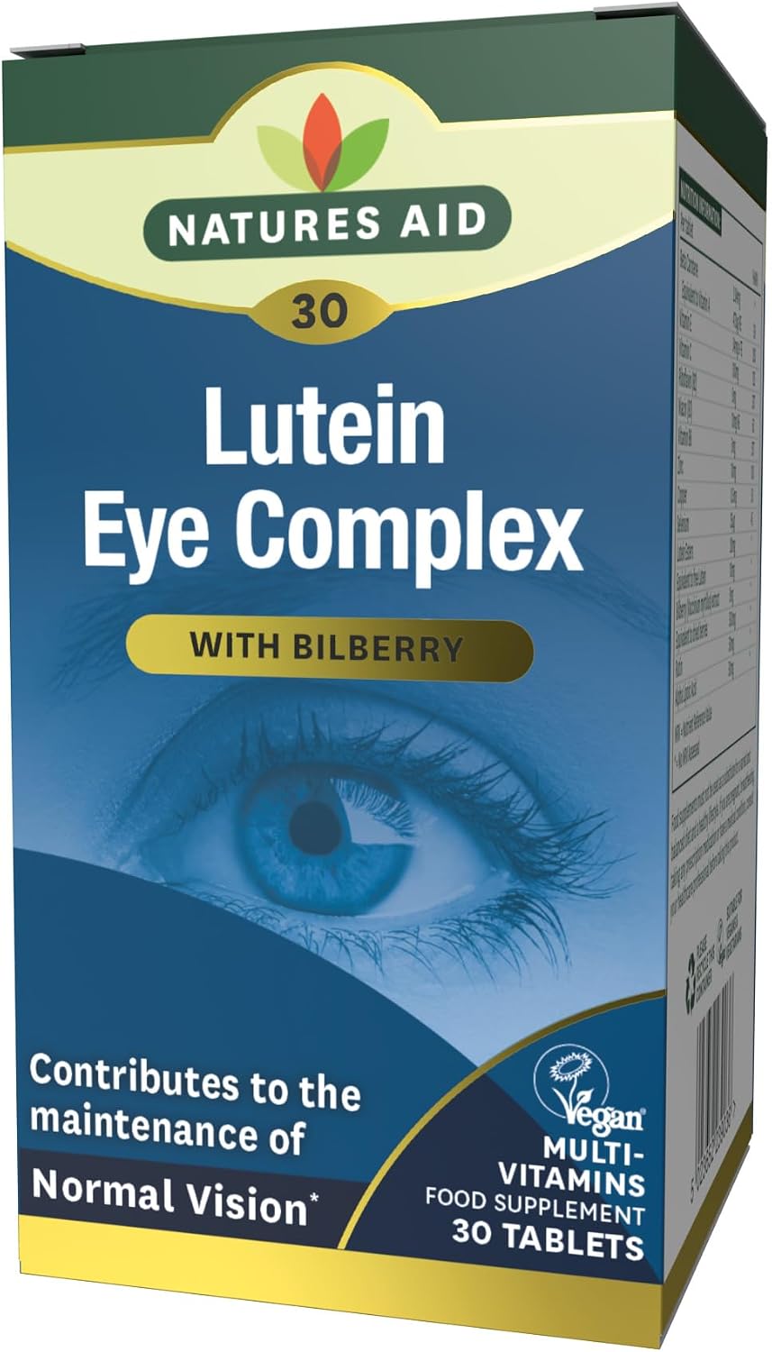 Natures Aid Lutein Eye Complex Supplement – 30 Tablets | High Strength Vision Support with Bilberry, Zinc & Vitamins C, E, Antioxidant, Vegan, No Artificial Additives