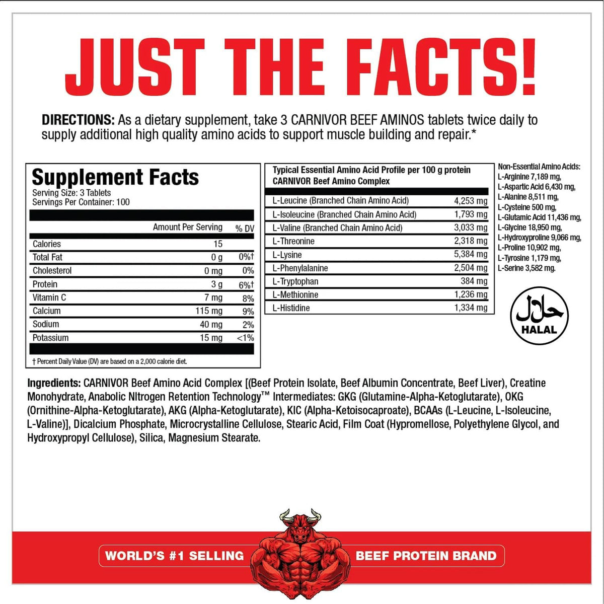 MuscleMeds Carnivor Beef Aminos, Beef Protein Isolate, Liver, Albumin, Creatine, BCAAs for Recovery and Muscle Growth, 300 Tablets