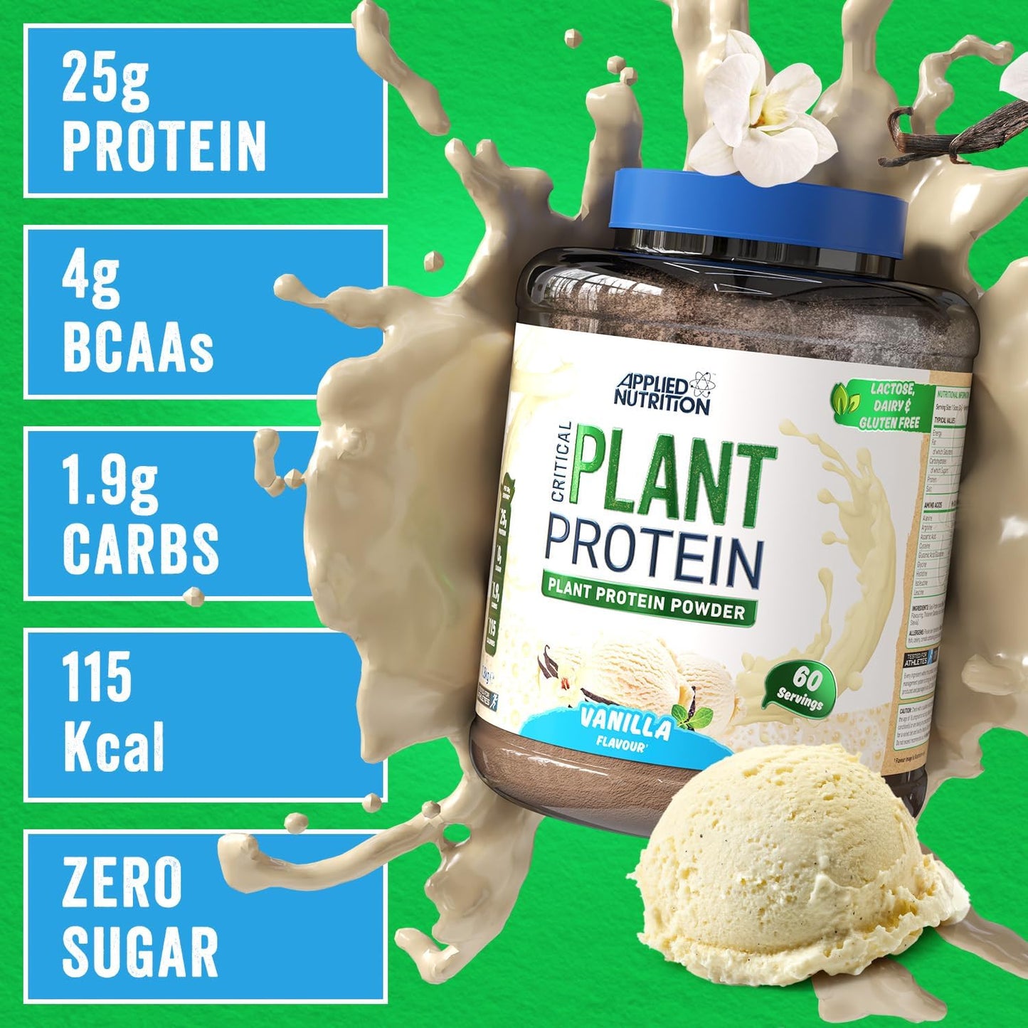 Applied Nutrition Plant Protein Powder – Critical Plant Vegan Protein&nbsp; &nbsp;(1.8KG- 60 ServingsVegan Protein for Lean Muscle & Recovery-