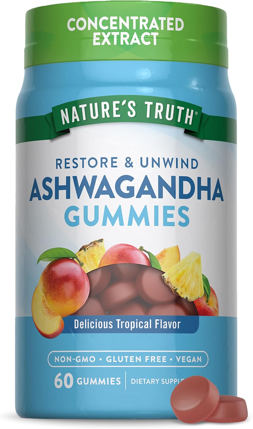 Nature's Truth Ashwagandha Gummies | 60 Count | Tropical Flavor | Vegan, Non-GMO, & Gluten Free Supplement | Vegan, Non-GMO & Gluten Free Supplement