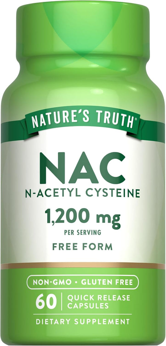 Nature's Truth NAC Supplement | N Acetyl Cysteine | Free Form Amino Acid | 1200 mg | 60 Capsules