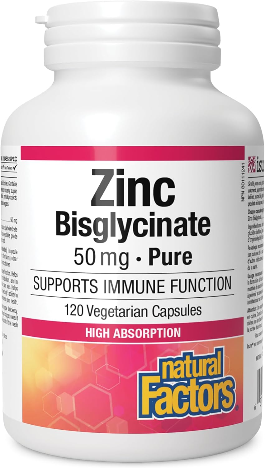 Natural Factors Zinc Bisglycinate, 50 mg, 120 Vegetarian Capsules