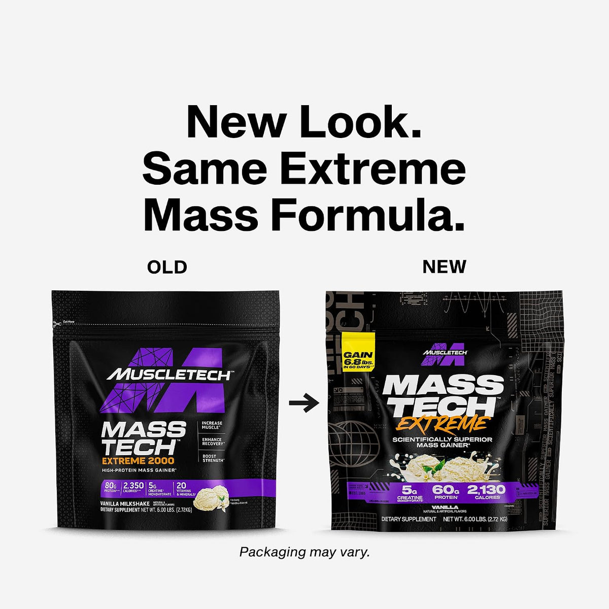 MuscleTech High-Protein Mass Gainer - Vanilla Milkshake, 6LB | Mass Tech Extreme 2000 Weight Gainer Protein Powder for Increased Muscle, Enhanced Recovery & Strength