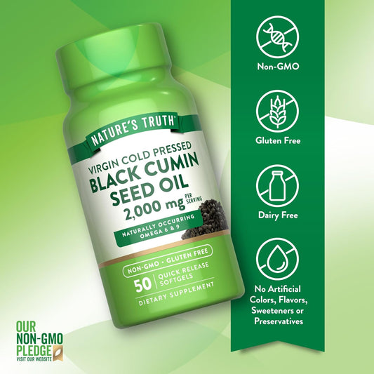 Nature's Truth Black Cumin Seed Oil 2000 mg | 50 Softgels | Cold Pressed Pills | Non-GMO & Gluten Free