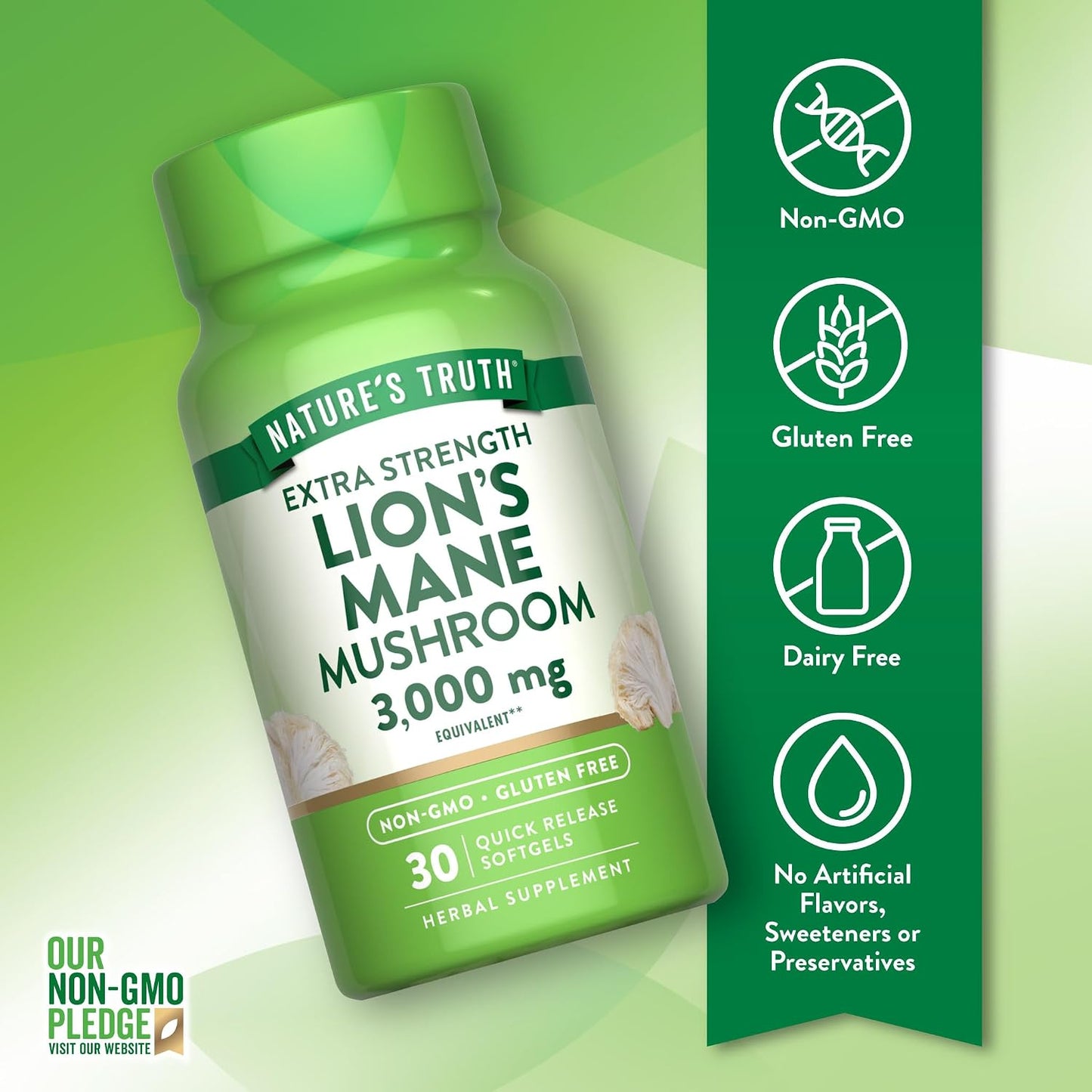 Nature's Truth Lions Mane Mushroom Softgels | 30 Count | Extra Strength | Non GMO & Gluten Free