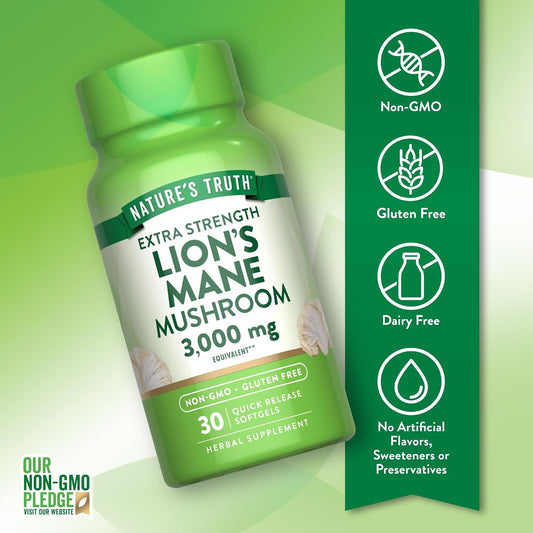 Nature's Truth Lions Mane Mushroom Softgels | 30 Count | Extra Strength | Non GMO & Gluten Free