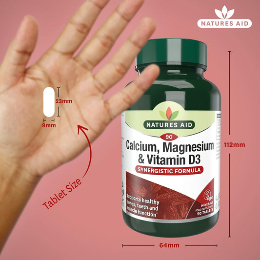 Natures Aid Calcium Magnesium & Vitamin D3 Supplement – 90 Tablets | Supports Bones, Teeth, Muscle Function & Immunity, High Potency