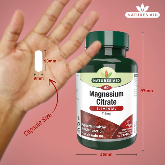 Natures Aid Magnesium Citrate 750mg with Vitamin B6 – 60 Capsules | High Absorption Vegan Formula, Supports Muscle, Nerve & Bone Health and Stress Relief, Non-GMO