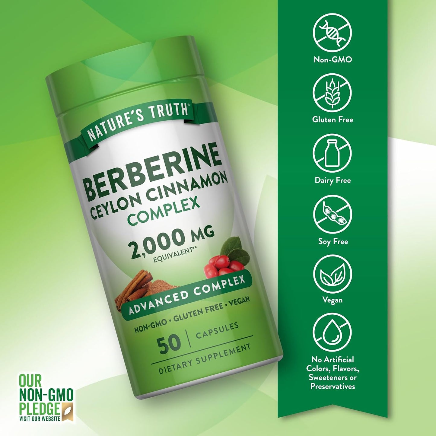 Nature's Truth Berberine with Ceylon Cinnamon Complex | 50 Vegan Capsules