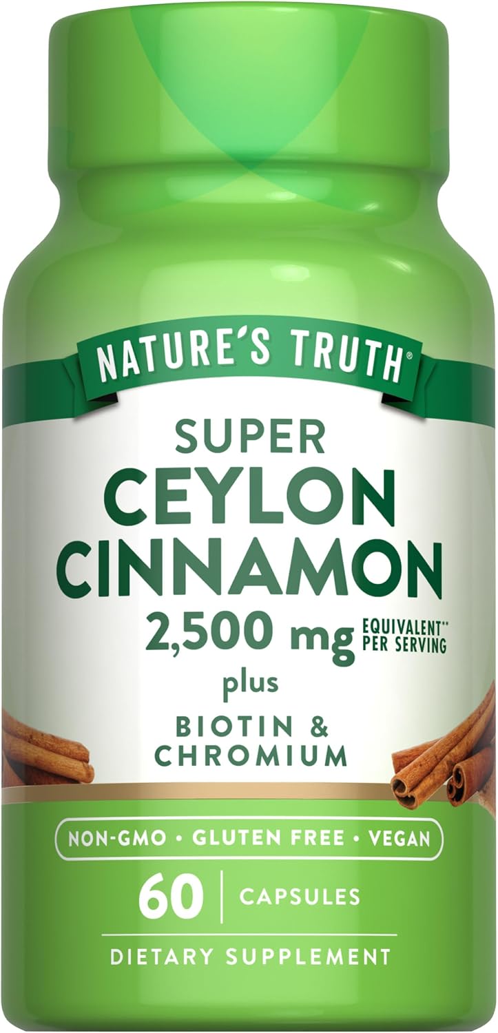 Nature's Truth Ceylon Cinnamon Capsules | Plus Chromium and Biotin | 60 Count | Vegan, Non-GMO & Gluten Free
