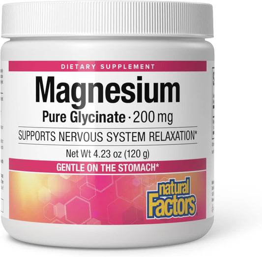 Natural Factors Magnesium Bisglycinate Powder - Whole-Body Health Support Supplement - Natural Magnesium Supplement Supports Sleep, Stress, Anxiety, Bone Strength & Health -120g
