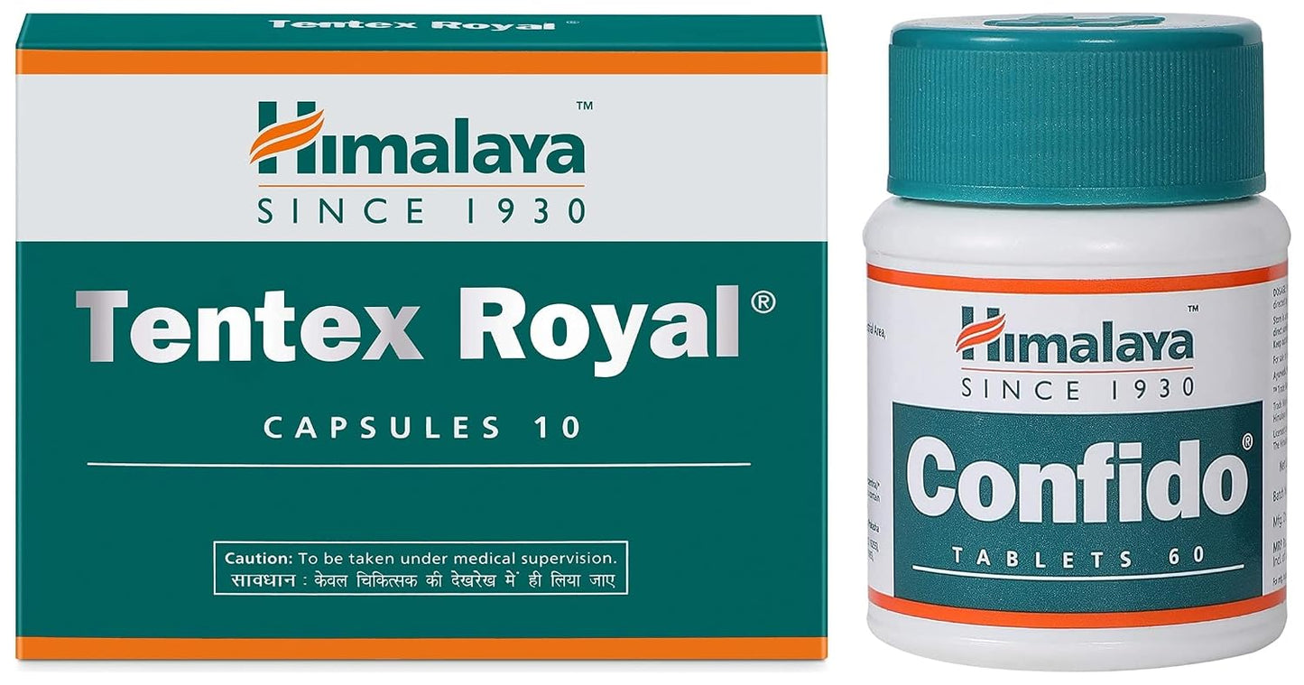 Himalaya Tentex Royal, 10 Capsules |Helps Improve Performance |Increases Energy |Ensures Satisfaction & Himalaya Confido Tablets -(Tribulus) 60 Counts
