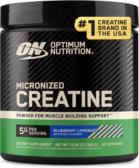 Optimum Nutrition Creatine, Micronized Creatine Monohydrate Powder 360G, Supports Strength & Recovery, Banned Substance Tested, Blueberry Lemonade Flavor, 5g per serving, 60 Servings