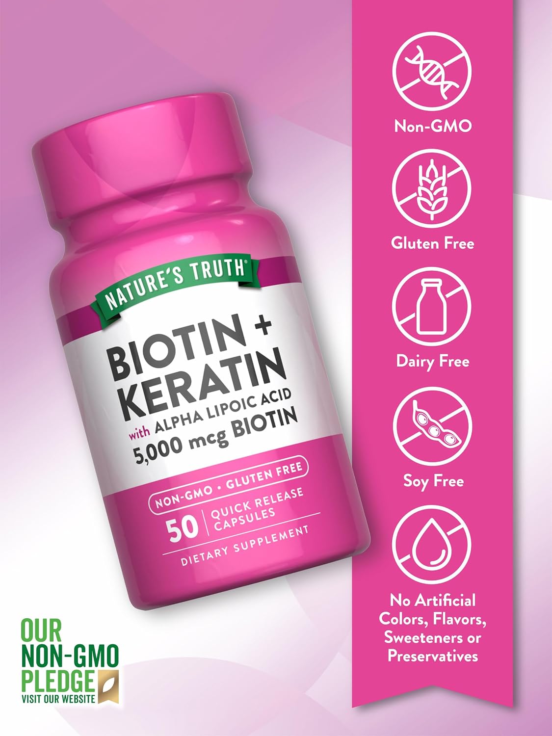 Nature's Truth Biotin 5000 mcg | 50 Capsules | with Keratin and Alpha Lipoic Acid | Non-GMO & Gluten Free