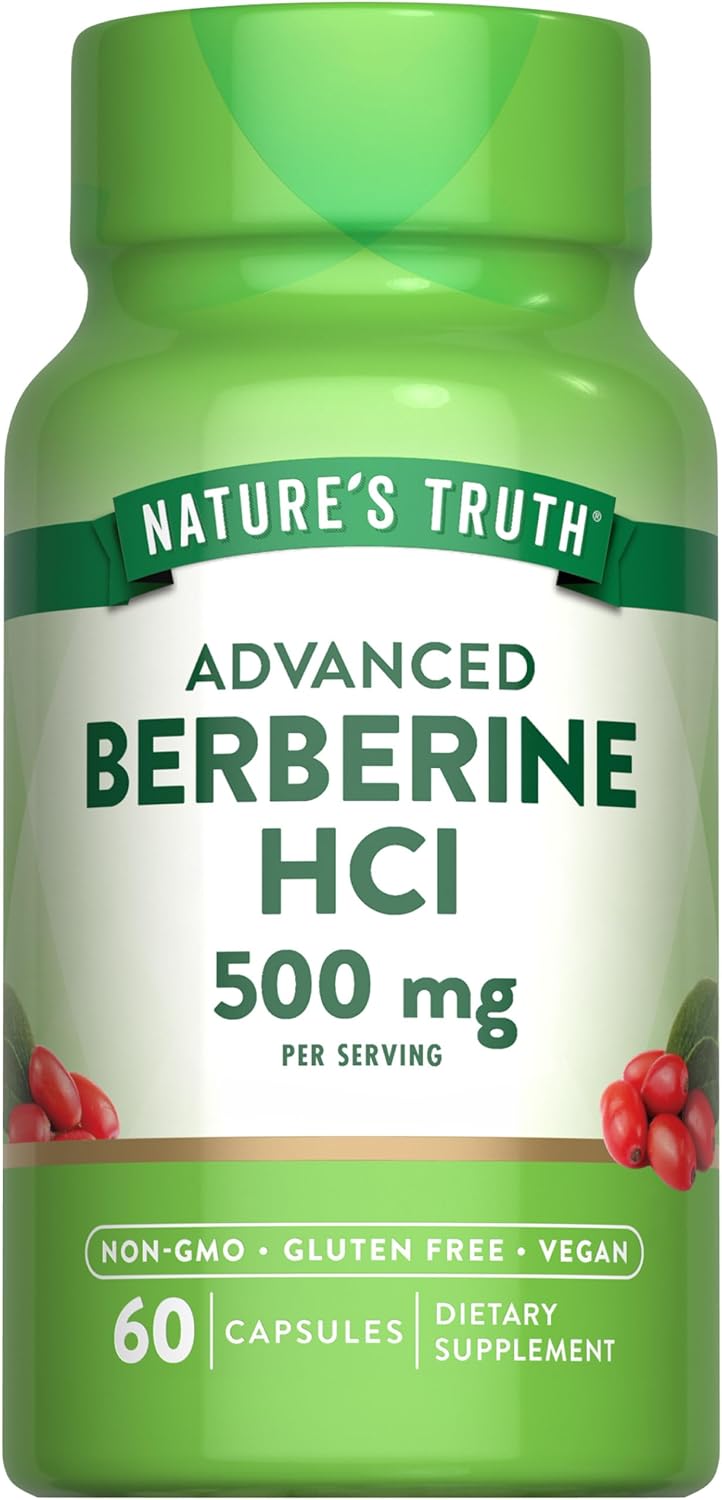 Nature's Truth Berberine HCl 500mg | 60 Capsules | from Barberry Extract | Vegan, Non-GMO, and Gluten Free Supplement