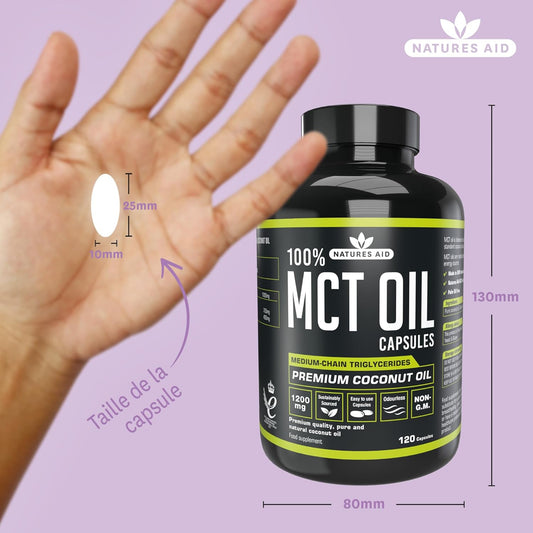 Natures Aid MCT Oil Capsules 1200mg Supplement – 120 Capsules | Premium 100% Coconut Oil, Supports Energy Boost, Metabolism & Keto Weight Management, Gluten-Free