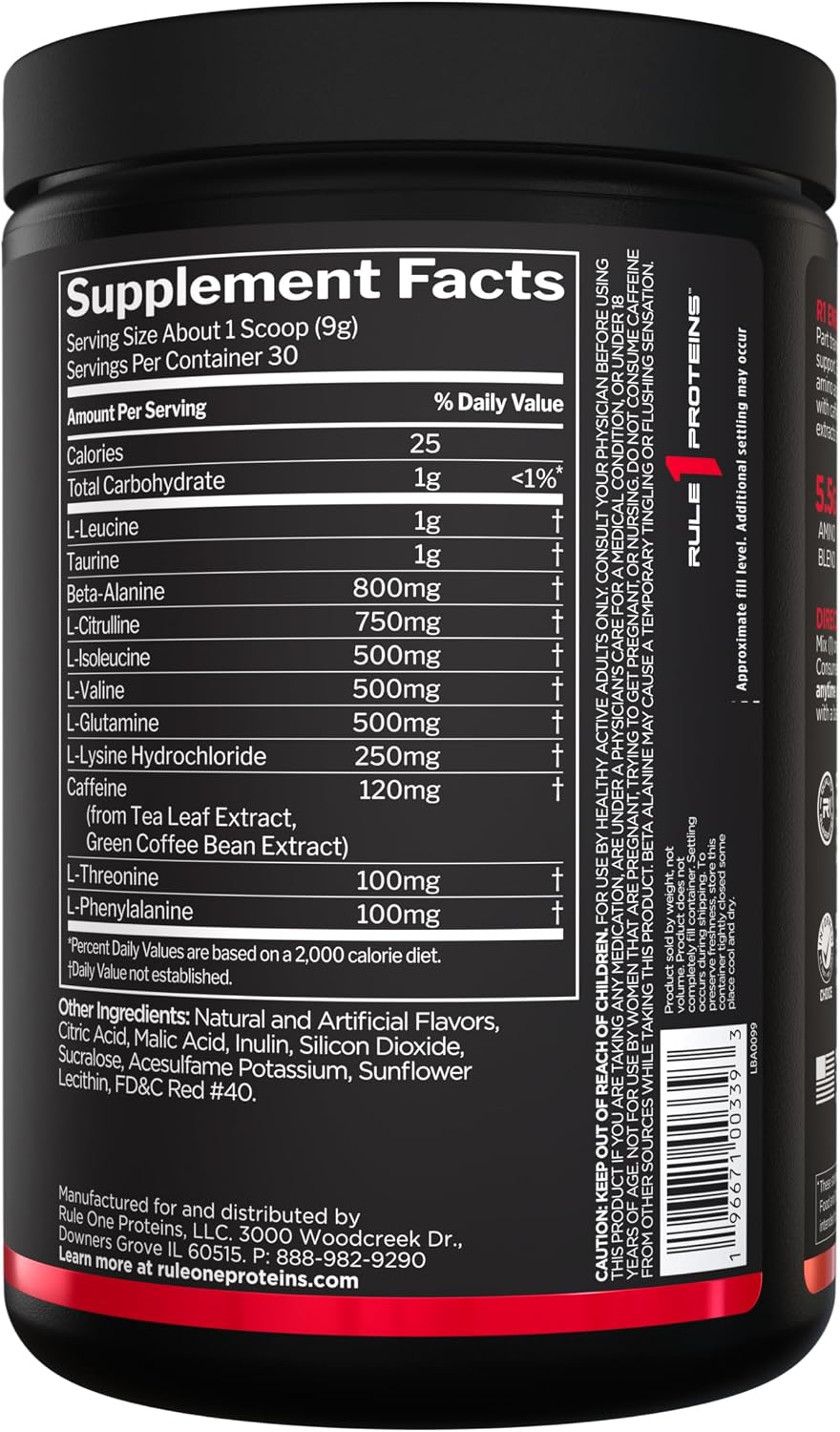 Rule 1 Proteins Energized Amino,  270G 30 Servings | Anytime Energy & Recovery Support with BCAAs, Glutamine, Citrulline, Beta Alanine, & Caffeine