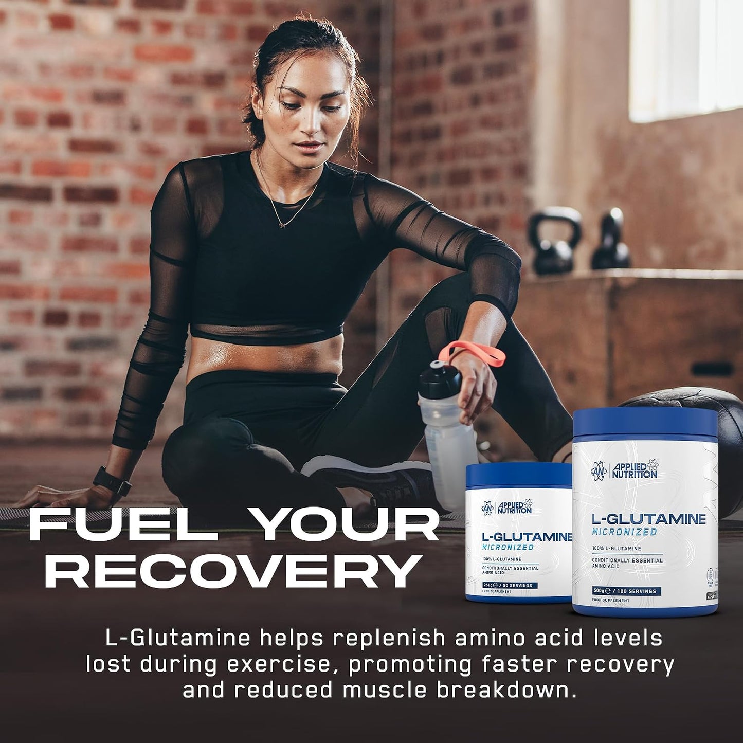 Applied Nutrition L Glutamine Powder - Amino Acid, Muscle Strength & Recovery, Boosts Immune System, Unflavoured (250g - 50 Servings)