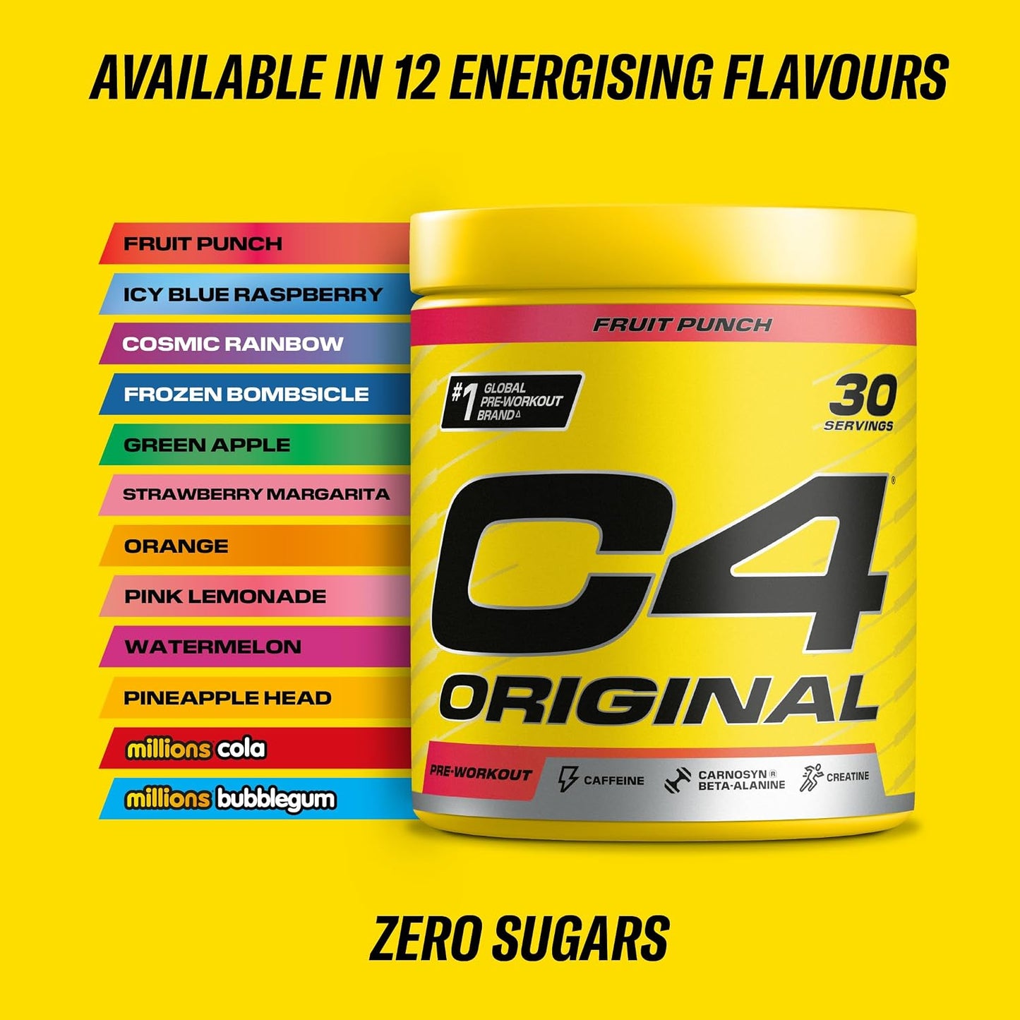 C4 Original Pre Workout, 150mg&nbsp; &nbsp;30 Servings | Fruit punch flavor with 150mg caffeine, creatine, citrulline &amp; beta-alanine for energy, endurance and pumps.