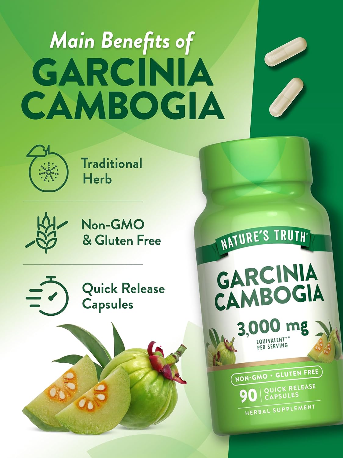 Nature's Truth Garcinia Cambogia 3,000mg | 90 Pills | Plus Chromium Picolinate | Non-GMO and Gluten Free