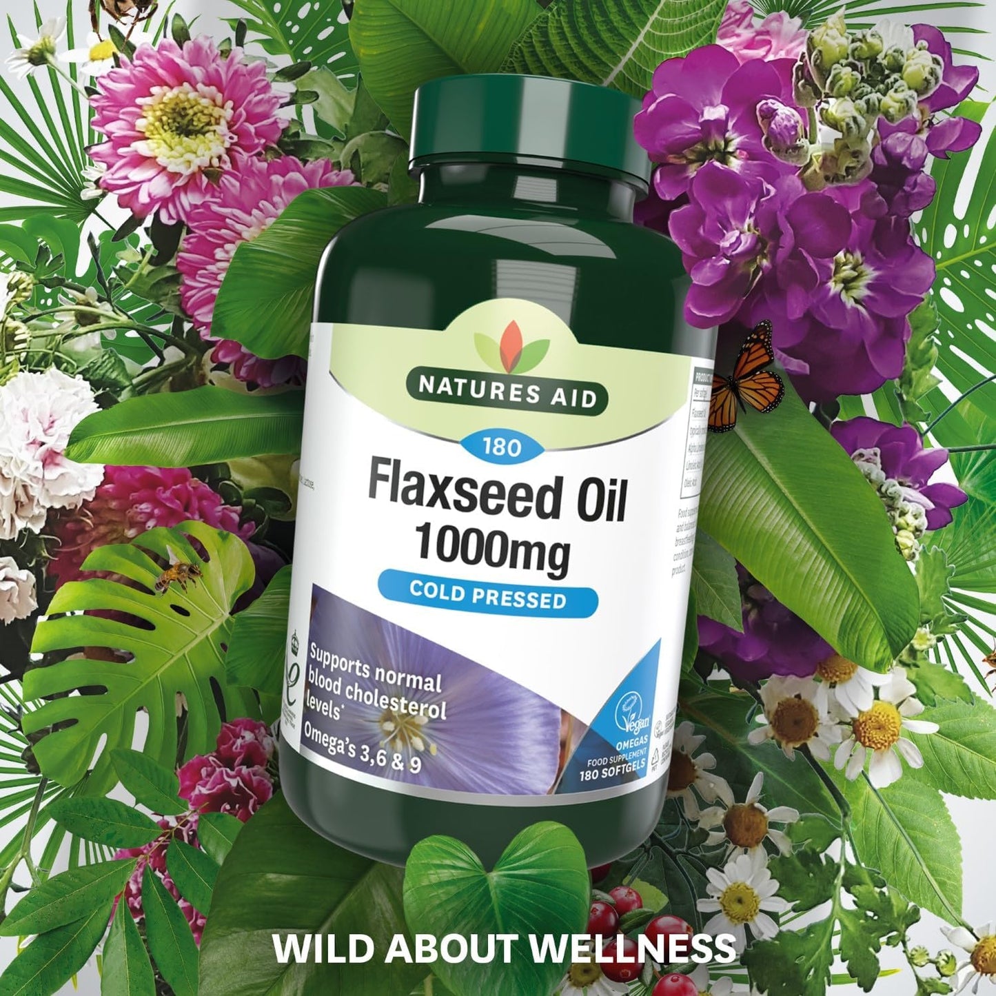 Natures Aid Flaxseed Oil 1000mg – 180 Capsules | High Strength Omega-3 Softgels, Supports Heart & Brain Function, Cold Pressed Essential Fatty Acids, Vegan