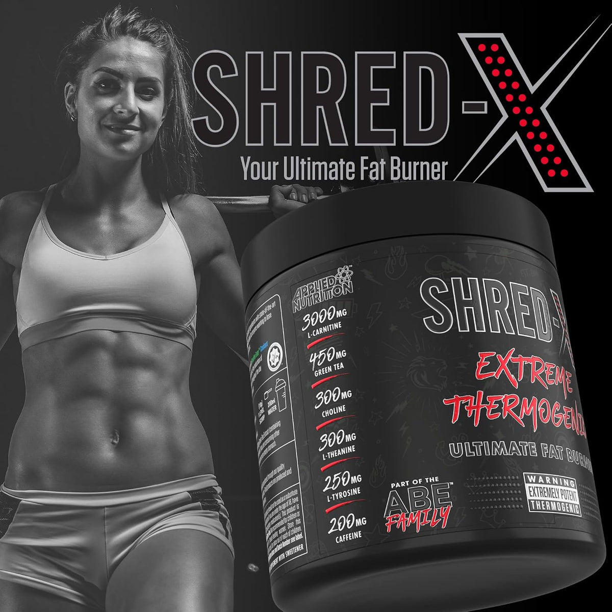 Applied Nutrition Shred X Fat Burner - ABE All Blak Everything Fat Burner, Thermo Weight Management (300g - 30 Servings)