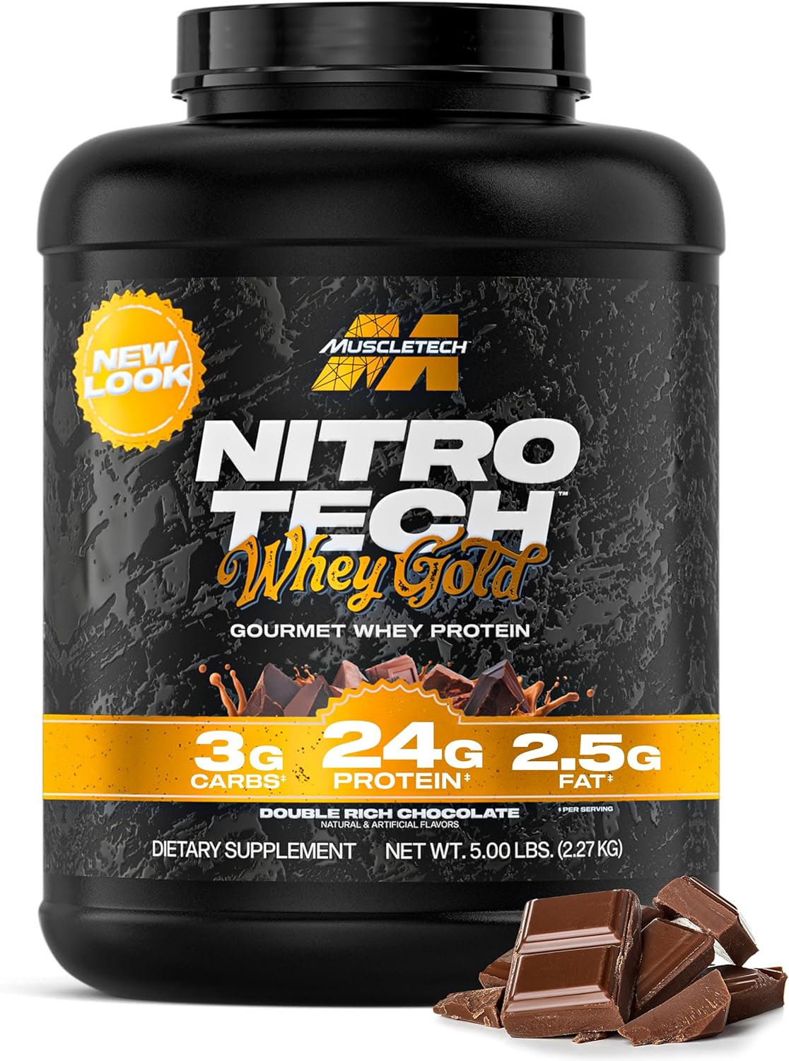 Muscletech Nitro-Tech 2.27KG-100% Whey Gold Protein Formula with Peptides & Isolate Primary Source Support Fast Recovery & Enhance Builder Muscle