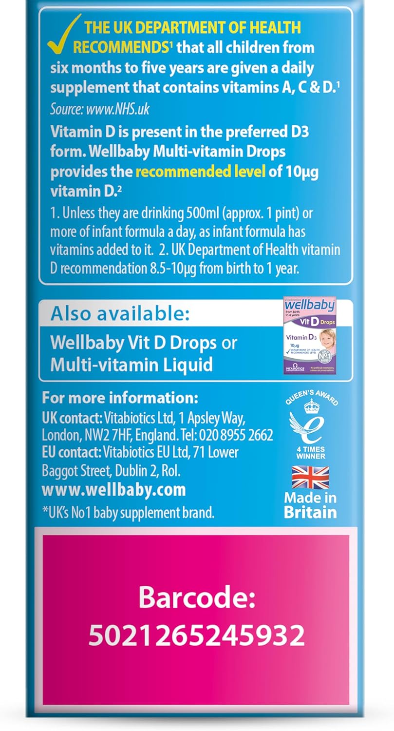 Wellbaby Multivitamin Drops by Vitabiotics - Comprehensive Multivitamin for Babies 4-24 Months