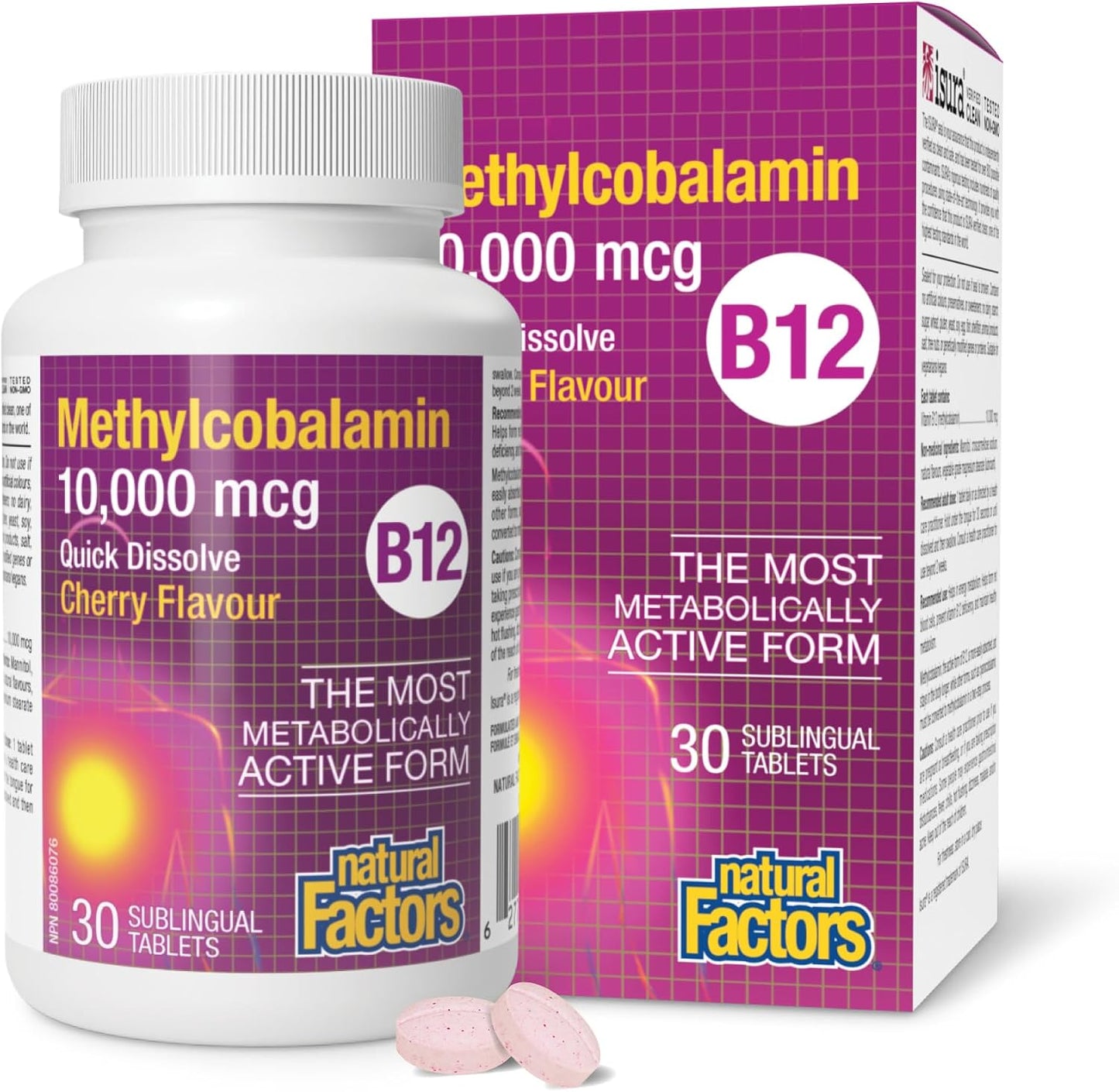 Natural Factors Methylcobalamin 10,000 mcg - Vitamin B12 Supplement in Metabolically Active Form - Supplement Supports  Nerve  & Energy Production - 30 Chewable Tablets