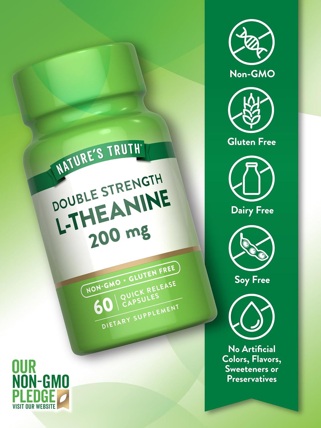 Nature's Truth L Theanine | 200mg | 60 Quick Release Capsules | Non-GMO & Gluten Free Supplement | Non-GMO & Gluten Free