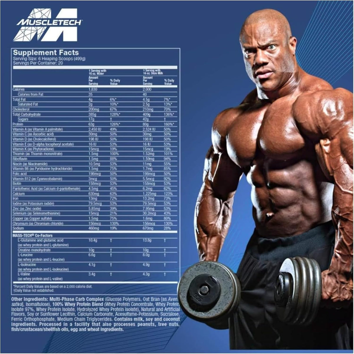 Mass Gainer Protein Powder, MuscleTech Mass-Tech Extreme 2000, Muscle Builder Whey Protein Powder, Protein + Creatine + Carbs, Max-Protein Weight Gainer for Women & Men, Vanilla, 20 lbs 9kgs