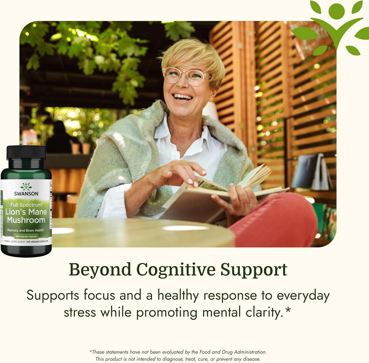 Swanson Lion's Mane Mushroom, 500 mg, 60 Vegan Capsules, | For Professionals Seeking Mental Focus, Memory, and Clarity Support, Supports Healthy Nerve Cell Growth