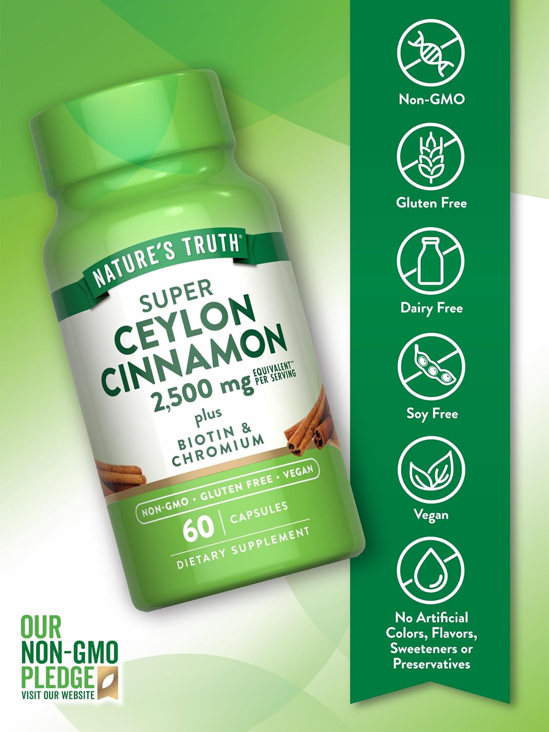 Nature's Truth Ceylon Cinnamon Capsules | Plus Chromium and Biotin | 60 Count | Vegan, Non-GMO & Gluten Free
