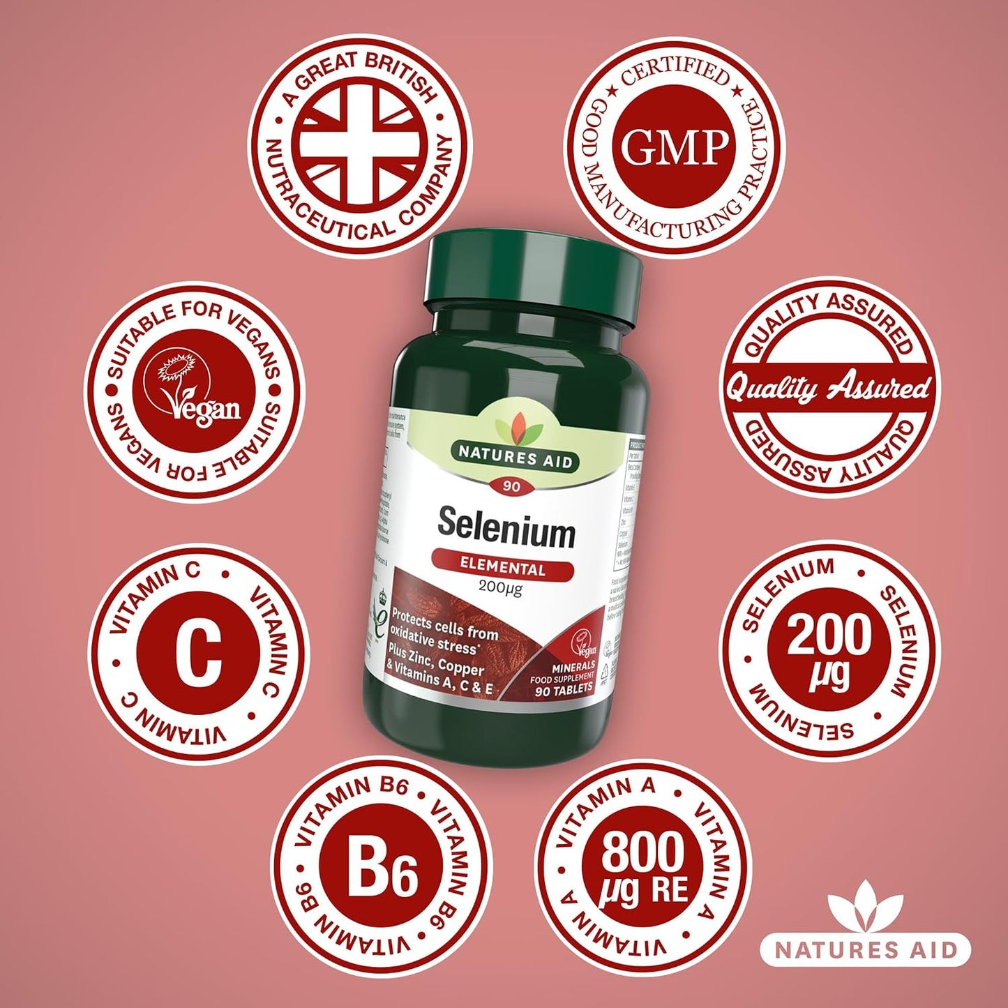 Natures Aid Selenium 200µg Supplement – 90 Tablets | High Potency Antioxidant, Supports Thyroid Health & Metabolism, Vegan, Gluten-Free,