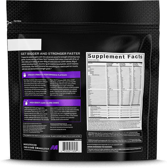 MuscleTech Mass Tech Extreme 2000 High Protein Mass Gainer Enhance Muscle Size & Strength, Increase Performance & Supports Muscle Recovery for Men & Women, Triple Chocolate Brownie Flavor, 6.00 lbs 2.72KG