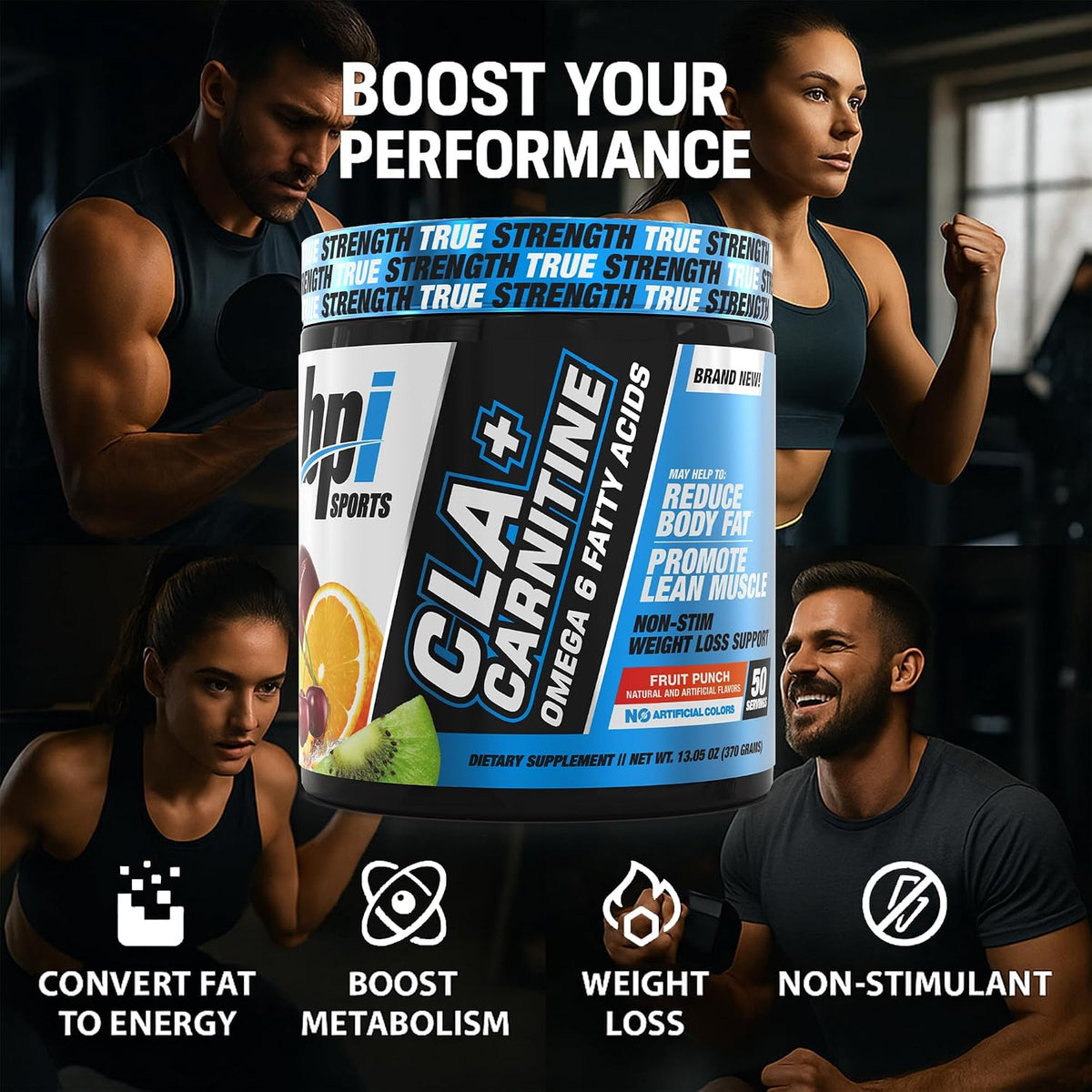 BPI Sports CLA+Carnitine – Caffeine Free, Fruit Punch, 50 Servings-Fat Burner