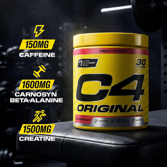 C4 Original Pre Workout, 150mg&nbsp; &nbsp;30 Servings | Fruit punch flavor with 150mg caffeine, creatine, citrulline &amp; beta-alanine for energy, endurance and pumps.