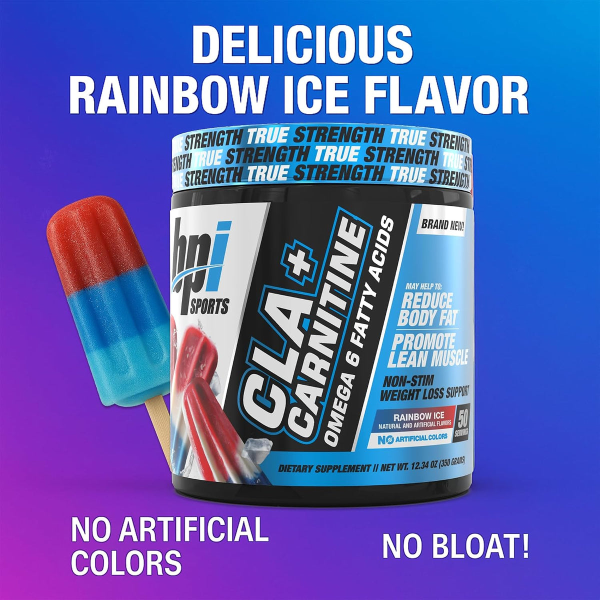 BPI Sports CLA + Carnitine Powder – Caffeine Free, Rainbow Ice 350G , 50 Servings