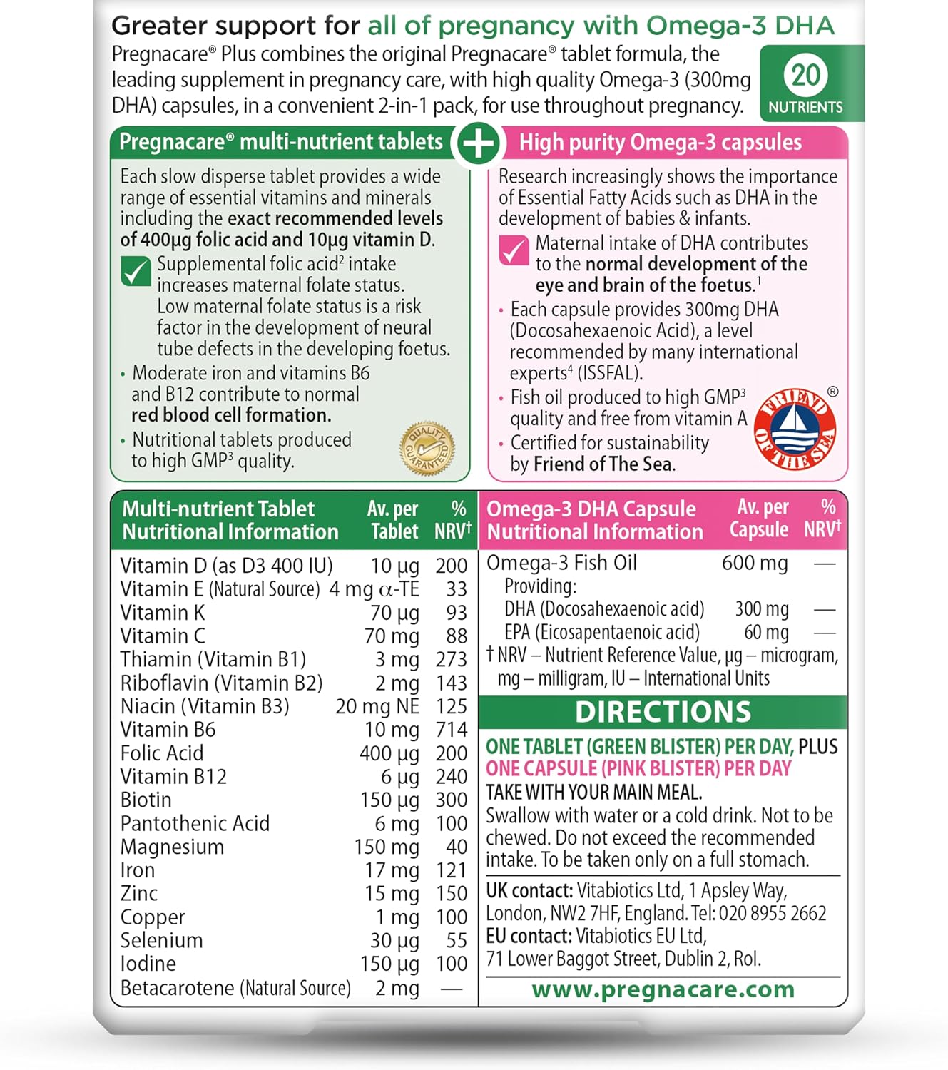 Vitabiotics - Pregnacare - Plus Omega-3-56 Tablets
