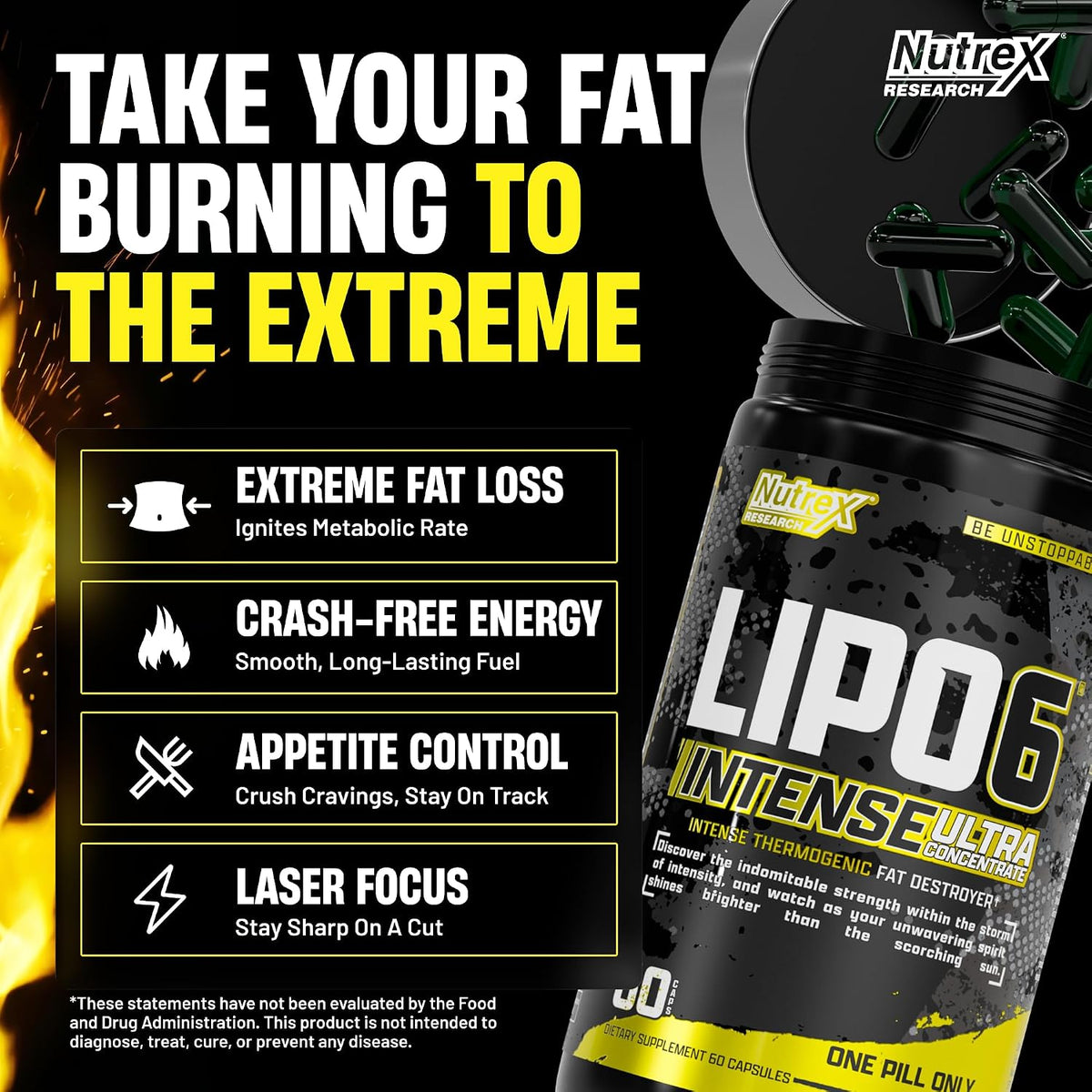Nutrex Research Lipo6 Black Intense Ultra Concentrate Thermogenic Belly Fat Burner for Men and Women | Diet Weight Loss Supplement and Appetite Suppressant | 60 Diet Pills