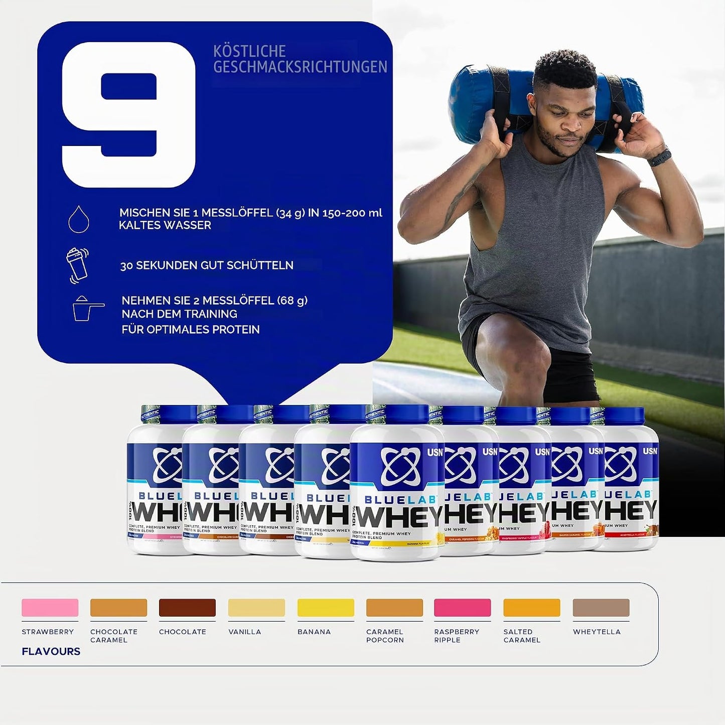 USN BlueLab 100% Whey Protein Powder 4.4lbs(2Kg) 62Servings