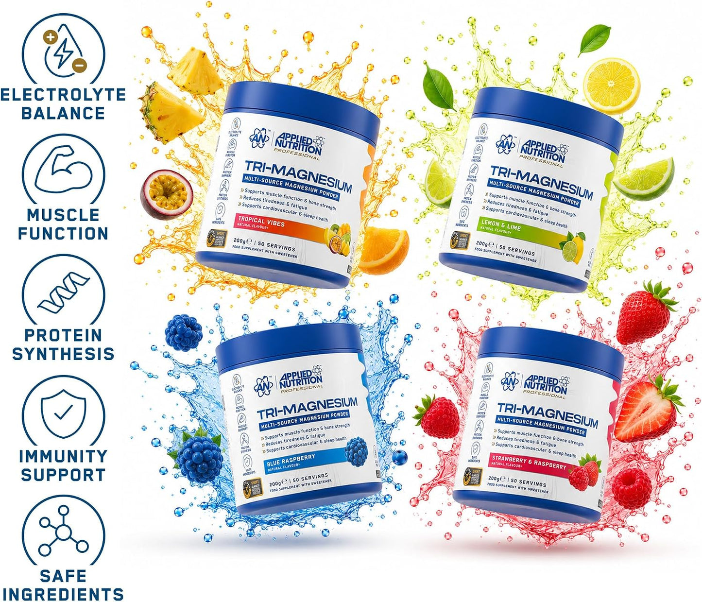 Applied Nutrition Tri-Magnesium Powder 3 in 1 - Magnesium Glycinate Supplements for Bone, Muscle, Nervous System Sleep Health - 300 mg per Serving (200g - 50 Servings) (Lemon & Lime)