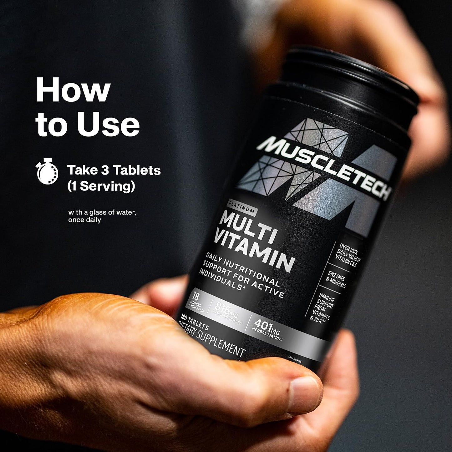 MuscleTech Platinum Multivitamins for Men & Women, Multi-Vitamin Supplement | 18 Vitamins & Minerals, Vitamin A C D E B6 B12 - Daily Workout Supplements for Immune Support - 180 Capsules