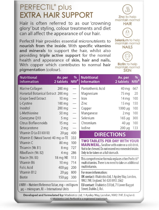 Vitabiotics Perfectil Hair Beauty Supplement for Hair - Includes Biotin, CoQ10 & Collagen, 60 Tablets 30-