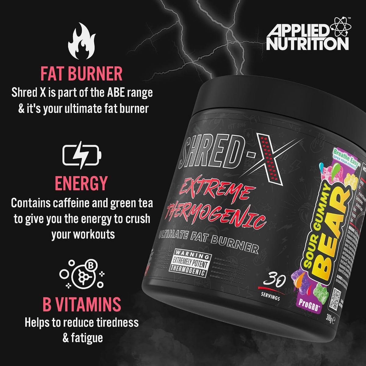 Applied Nutrition Shred X Fat Burner - ABE All Blak Everything Fat Burner, Thermo Weight Management (300g - 30 Servings)