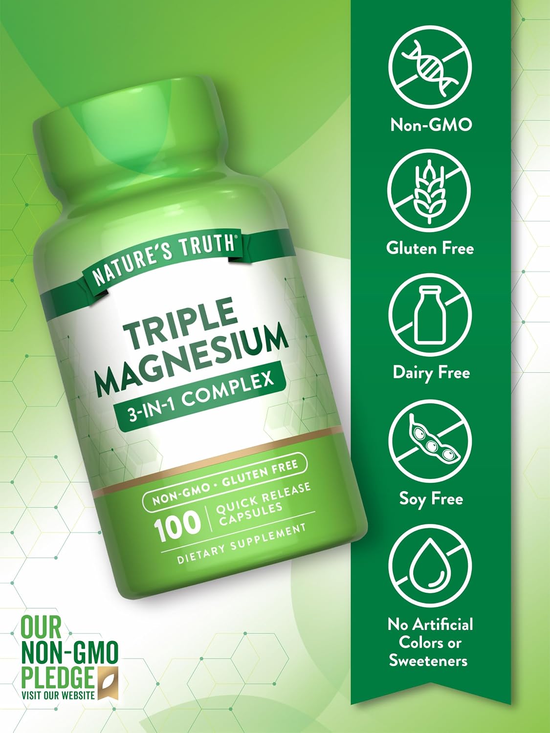 NATURE’S TRUTH Triple Magnesium Complex QR caps 100s-Combines Magnesium Oxide, Citrate, and Aspartate