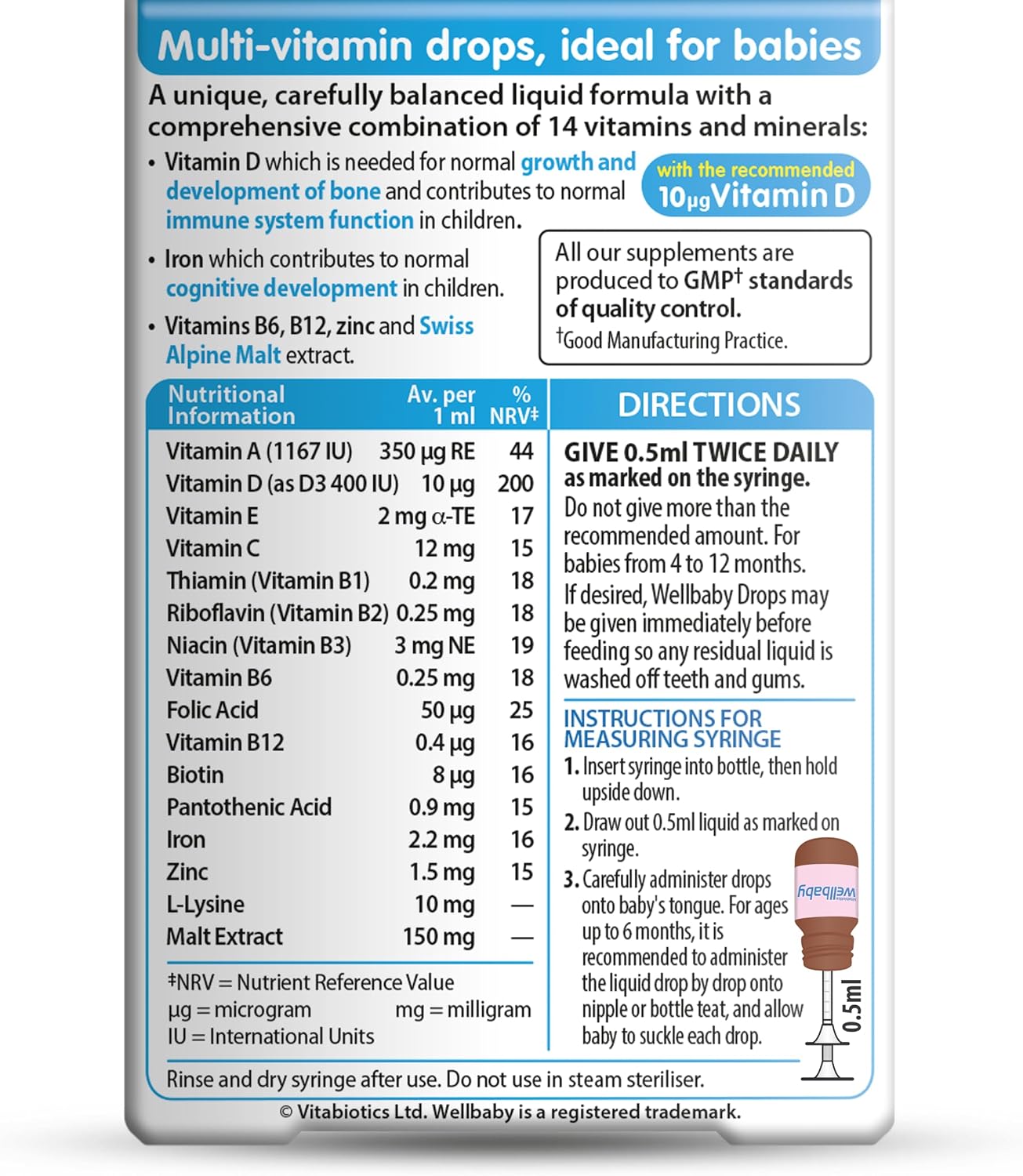 Wellbaby Multivitamin Drops by Vitabiotics - Comprehensive Multivitamin for Babies 4-24 Months