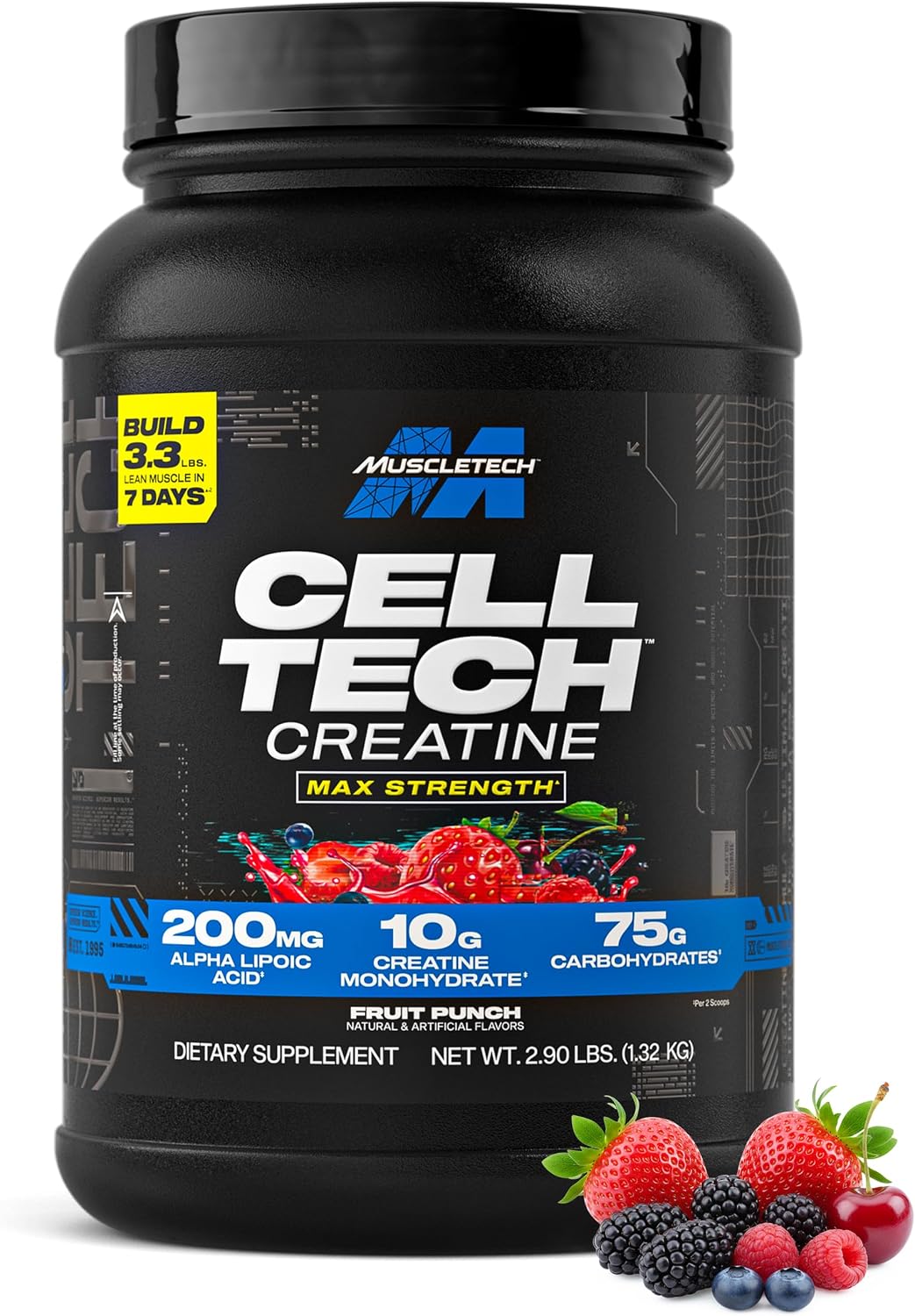 MuscleTech Creatine Monohydrate Powder Cell 1.32KG-Tech Creatine - For Men & Women Muscle Building Supplements Fruit Punch, 2.90 lbs (27 Serving  | Post Workout Recovery Drink, Muscle Builder, & Musclebuilding Supplement