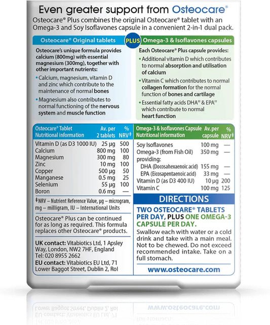 Vitabiotics Osteocare Plus 2-in-1 Formula - Calcium 800mg with Vitamin D3, Magnesium, Zinc, and Omega-3 | Bone Health and Immunity Multivitamin Supplement for Men and Women - 84 Tablets