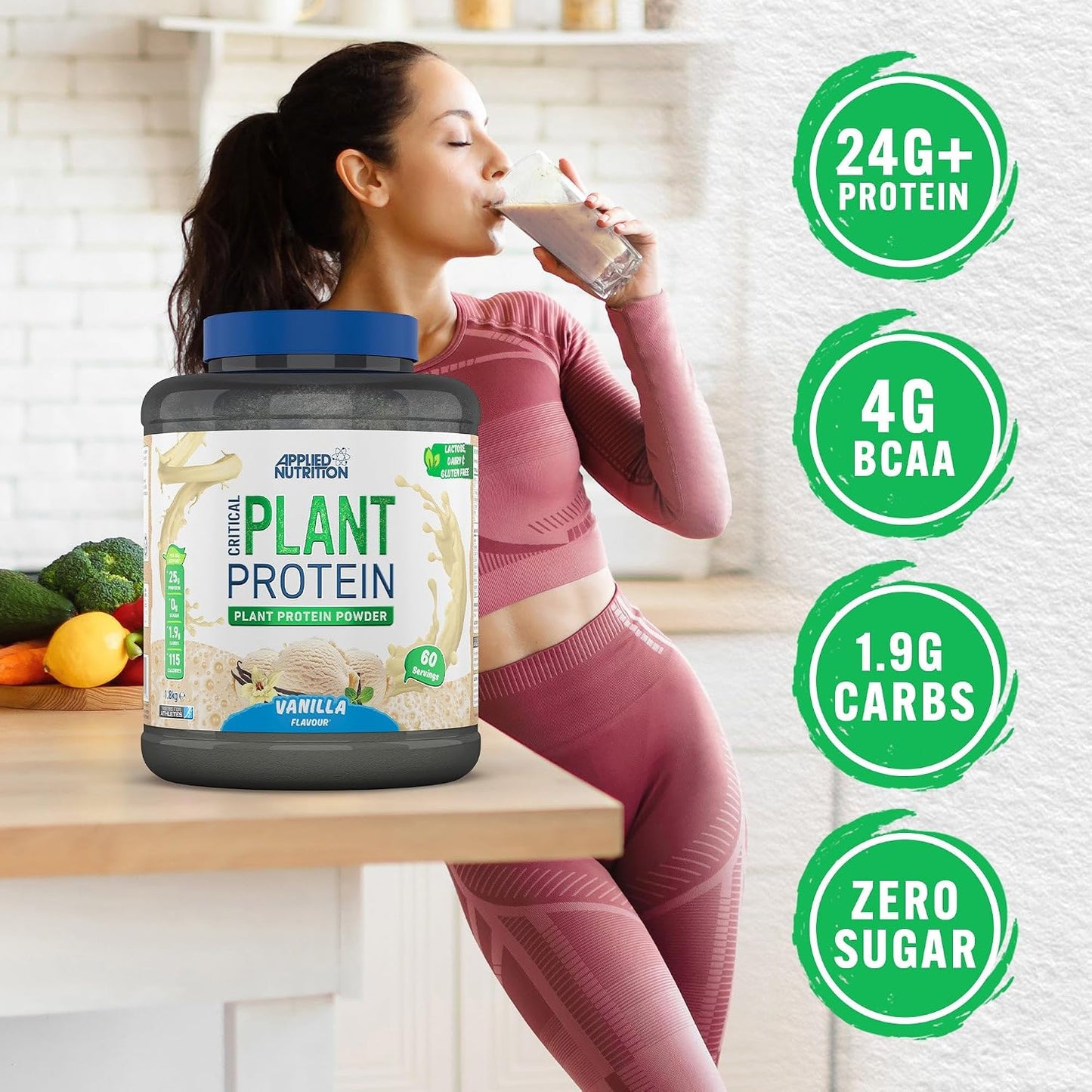 Applied Nutrition Plant Protein Powder – Critical Plant Vegan Protein&nbsp; &nbsp;(1.8KG- 60 ServingsVegan Protein for Lean Muscle & Recovery-